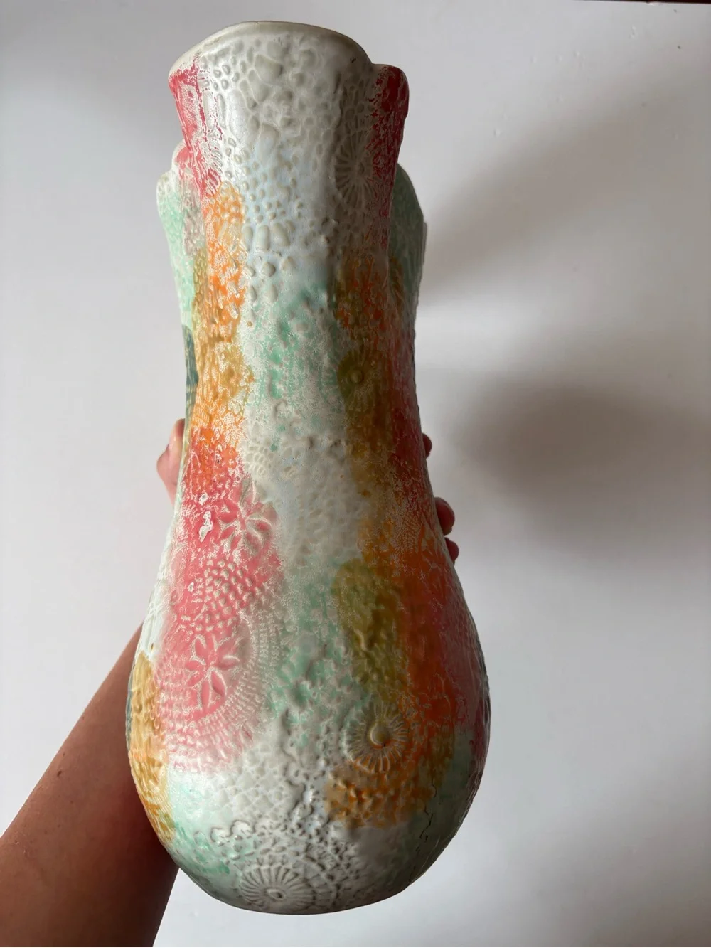 Anthropologie || Floral Embossed Abstract Vase Painted